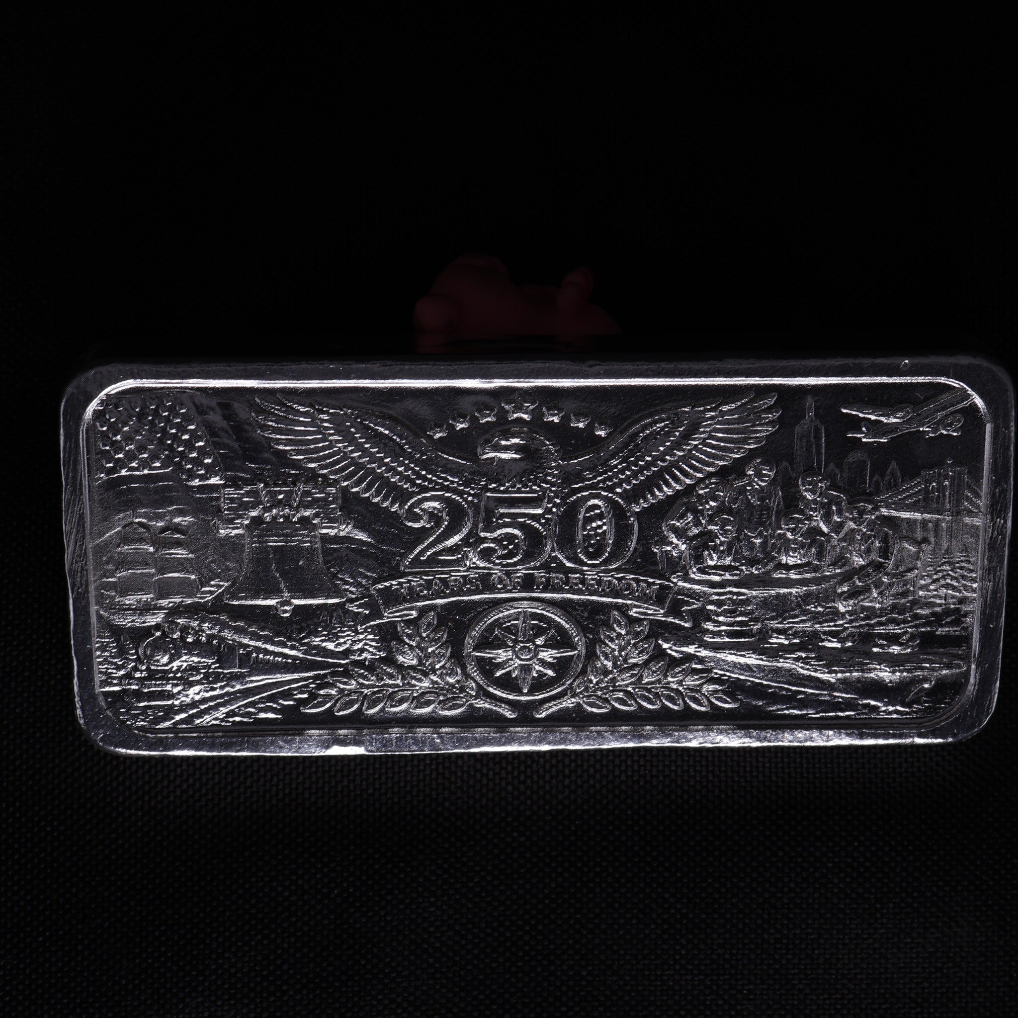 America 250 front patriotic 250 Years of Freedom eagle montage silver bar