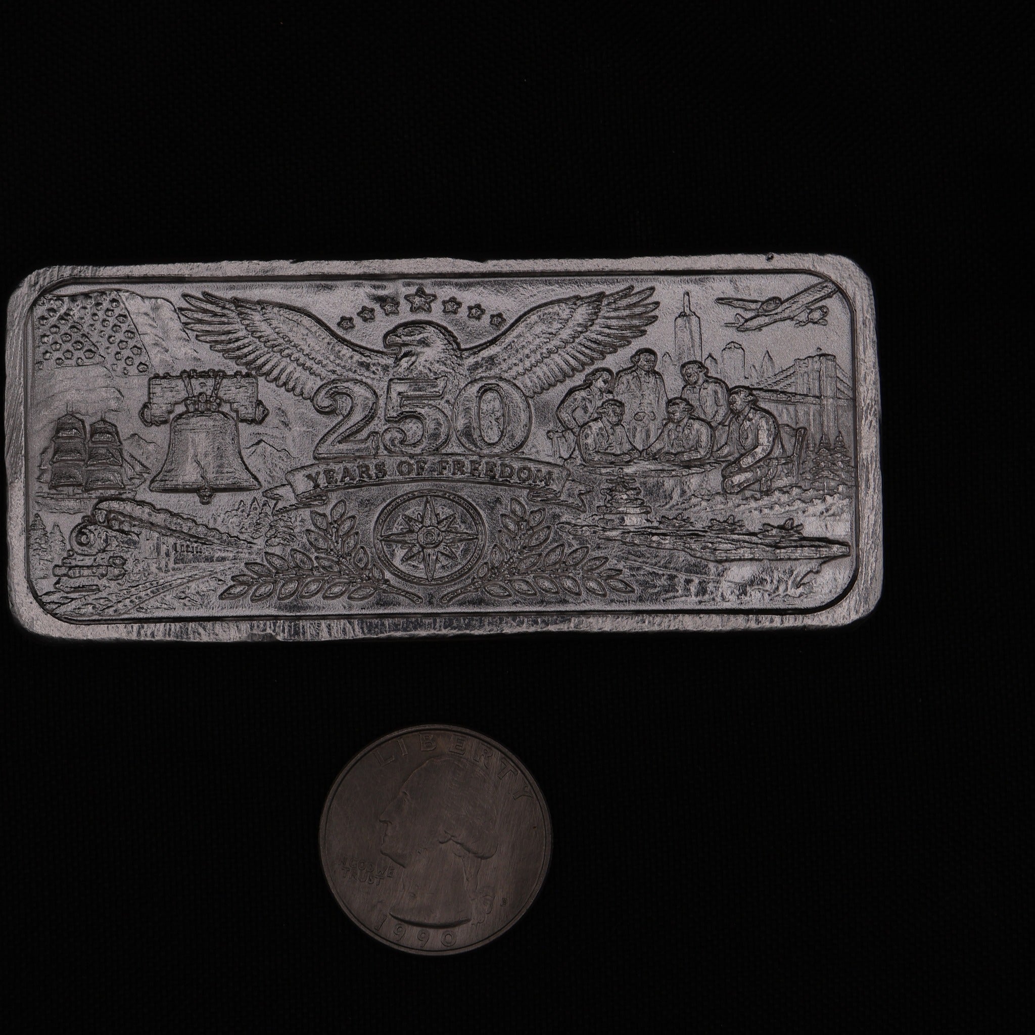 America 250 front scale reference with 1990 quarter