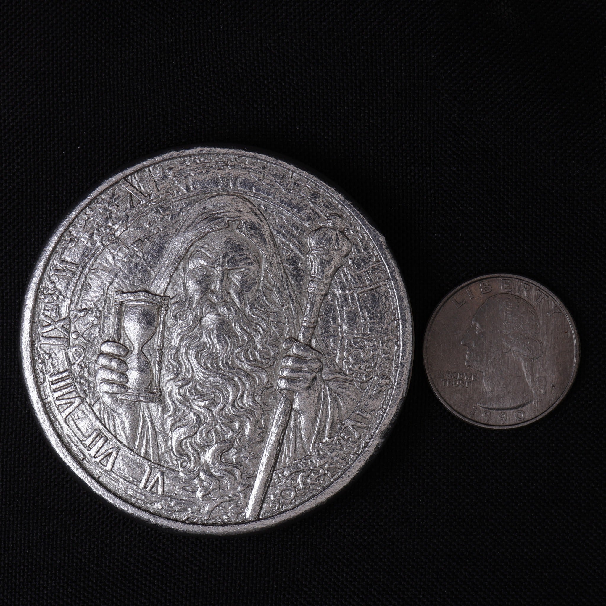 Father Time scale reference with quarter