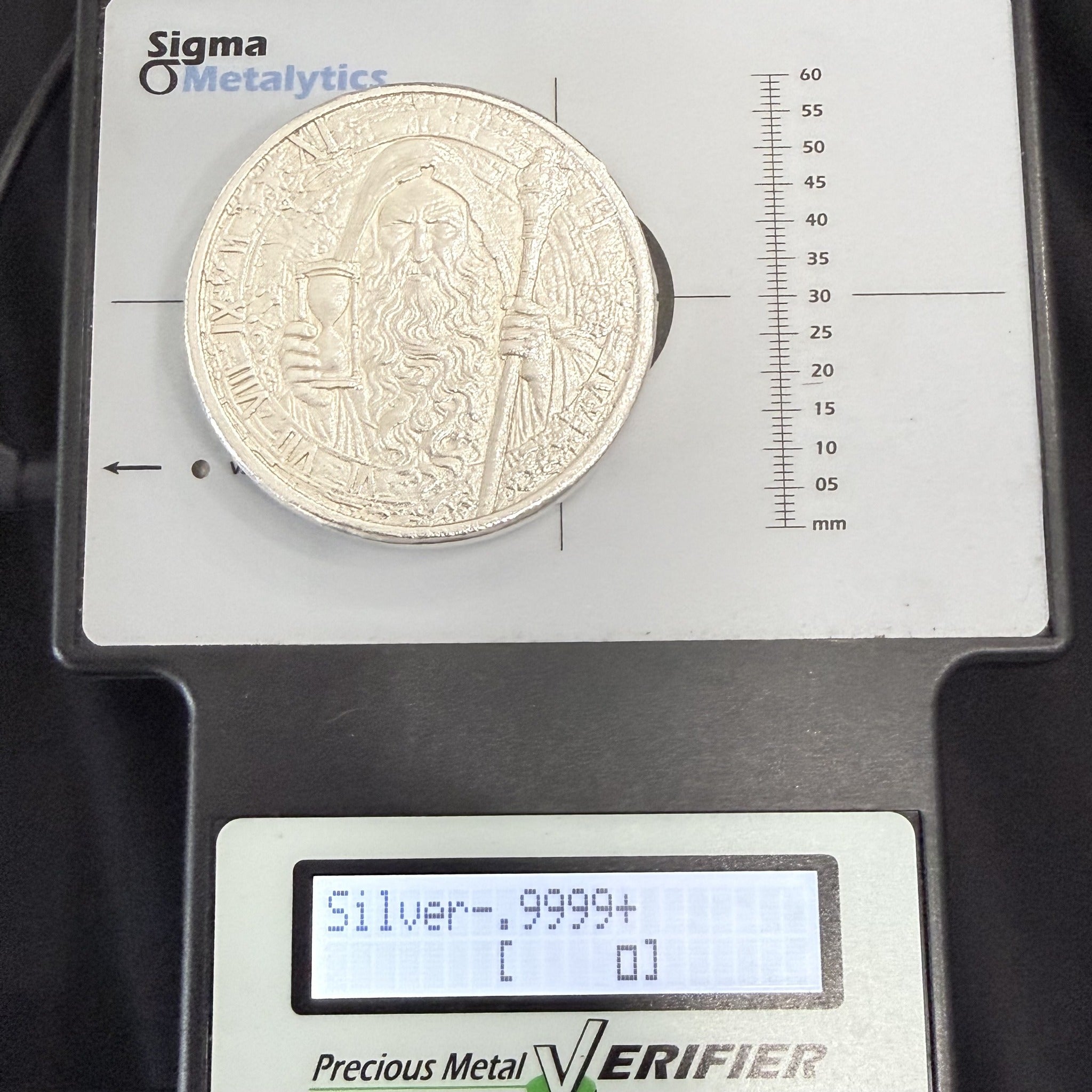 Father Time Sigma Metalytics verification display reading .9999