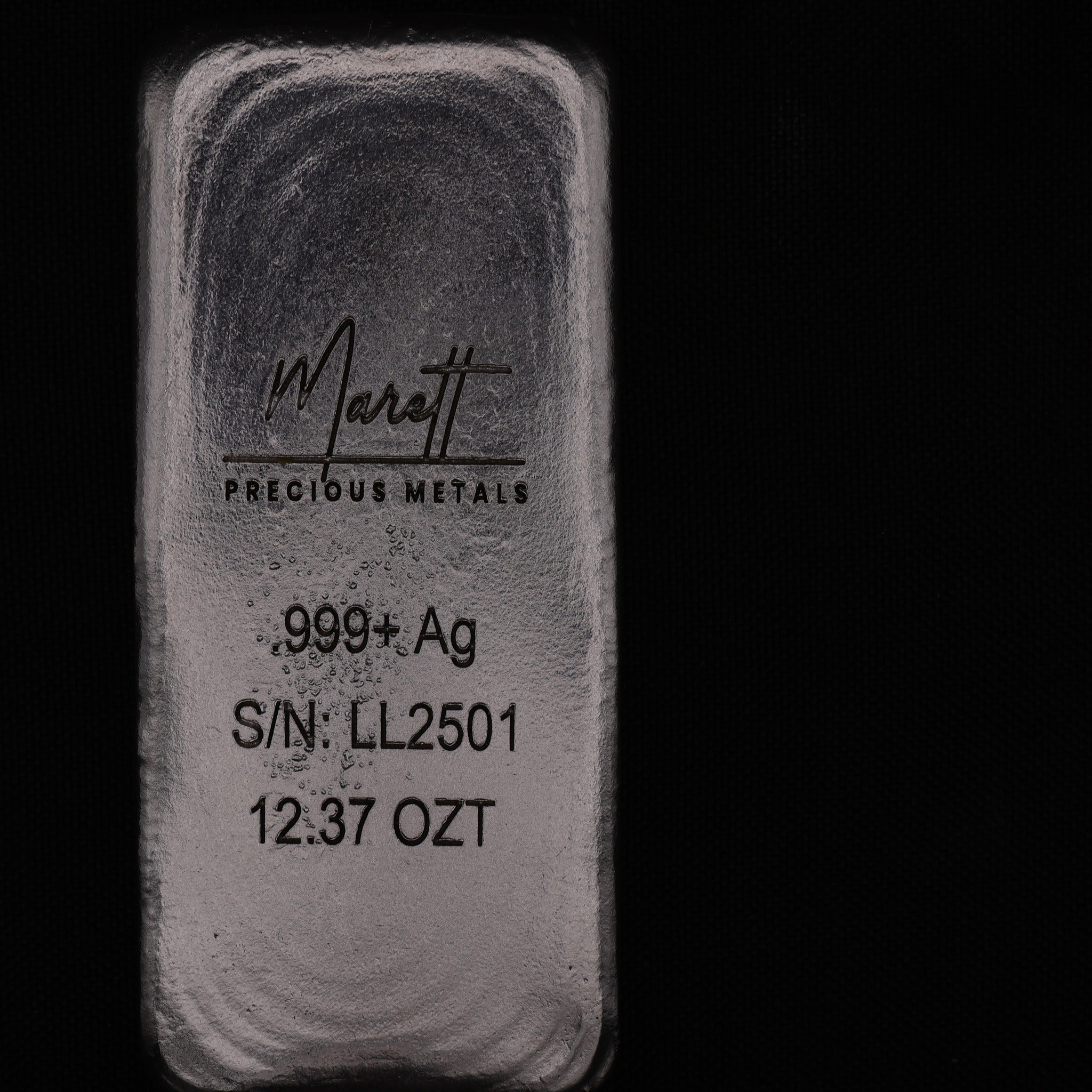 Lady Liberty 250 reverse with Marett Precious Metals mark, .999+ Ag, S/N LL2501, and 12.37 OZT