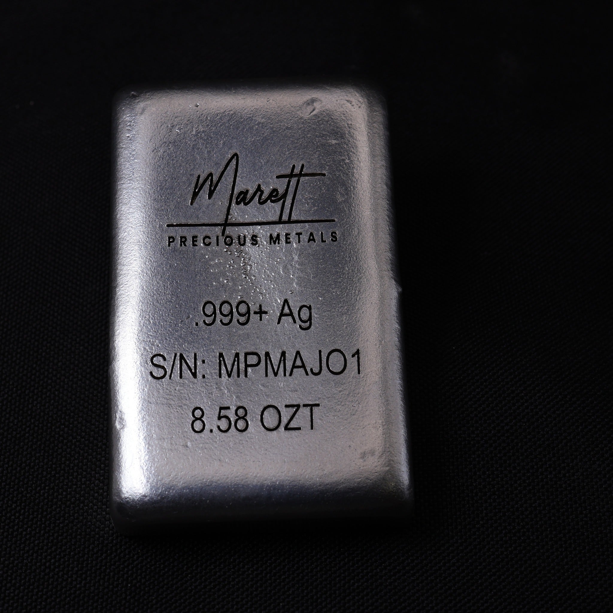 MPM Añejo Reserve back stamp .999+ Ag serial MPMAJO1 weight 8.58 OZT