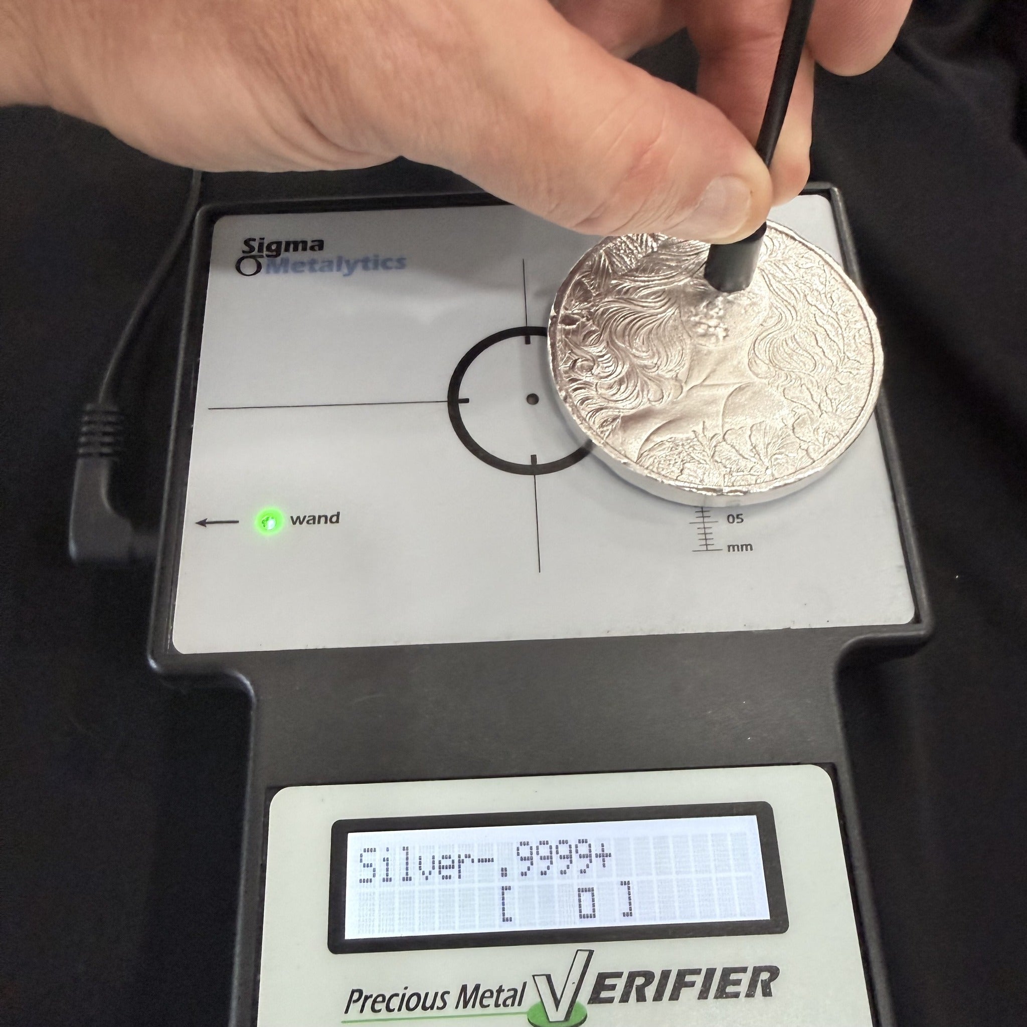 Temptress Sigma Metalytics verification display reading Silver .9999+